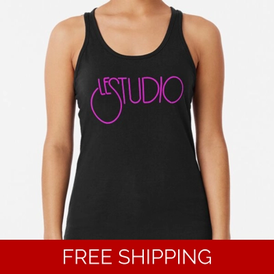 Woman A Black Racerback Le Studio Tank Top Hot Pink Logo